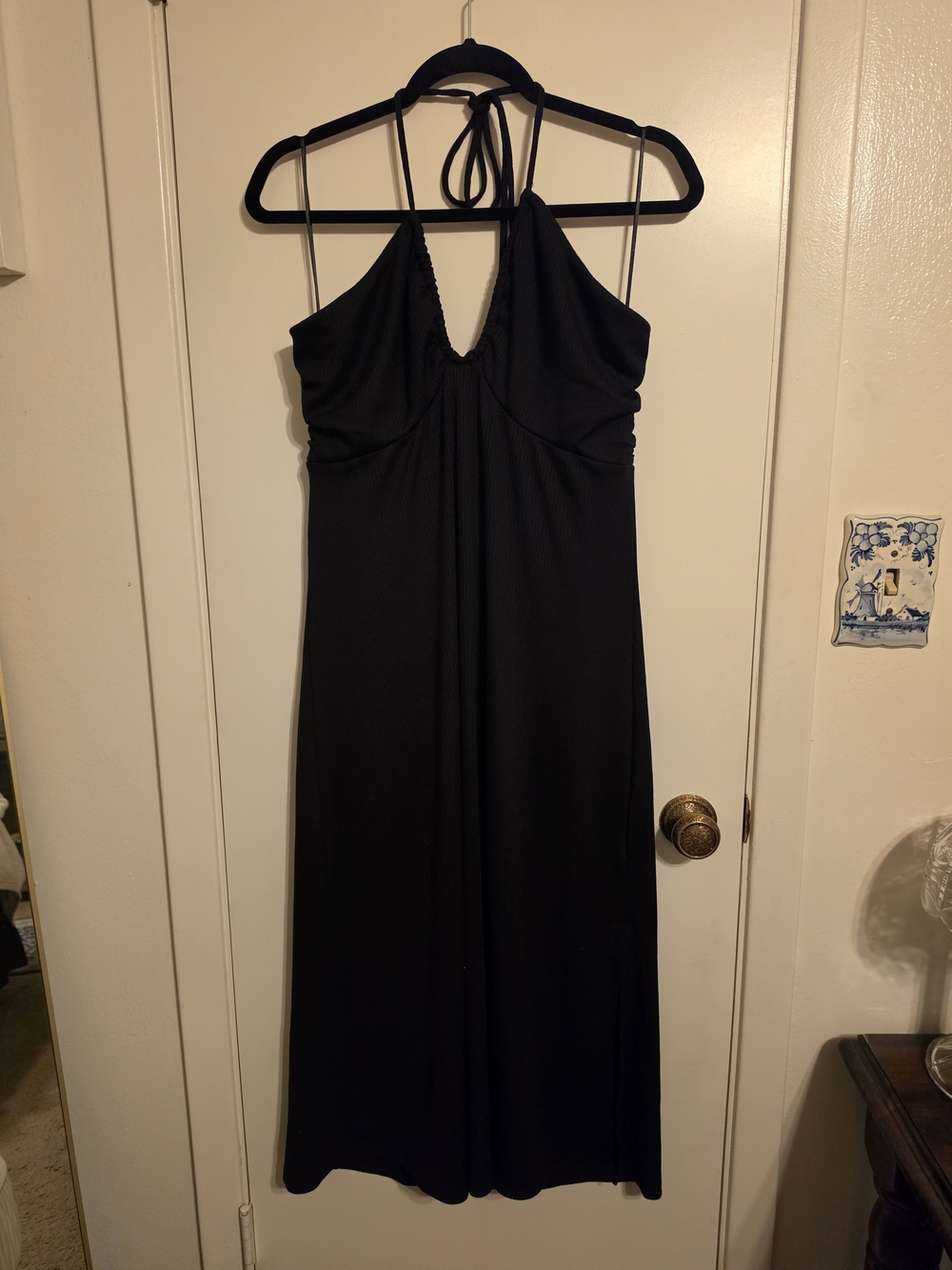 Wayf Black Halter Midi Dress